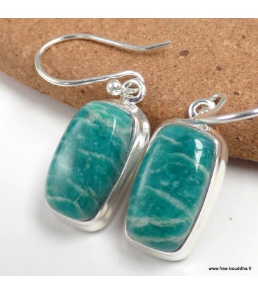 Boucles d’oreilles Amazonite authentique rectangulaires argent 925