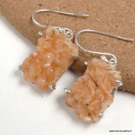 Boucles d'oreilles argent Heulandite brute - Boucles d'oreilles en pierres naturelles