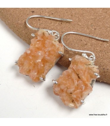 Boucles d’oreilles Heulandite brute d’Inde en argent 925