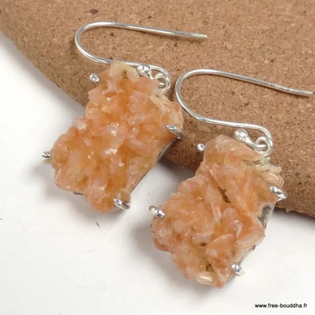 Boucles d'oreilles argent Heulandite brute - Boucles d'oreilles en pierres naturelles
