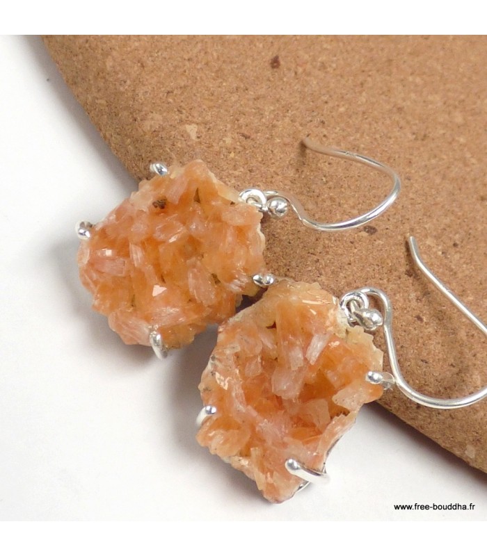 Boucles d’oreilles Heulandite brute authentique en argent 925