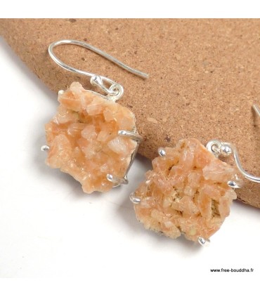 Boucles Heulandite brute d’Inde pendantes en argent 925 authentique