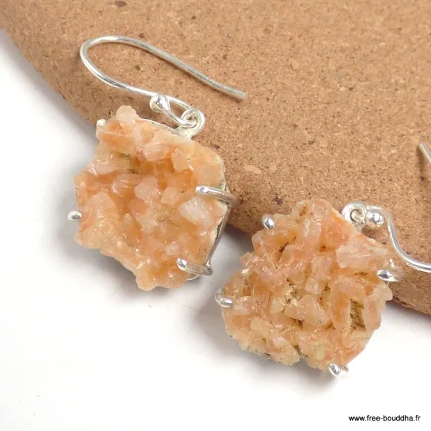 Boucles d'oreilles pendantes Heulandite brute - Boucles d'oreilles en pierres naturelles