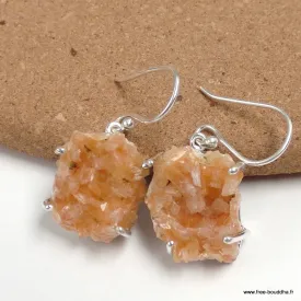 Boucles d'oreilles argent et Heulandite brute - Boucles d'oreilles en pierres naturelles