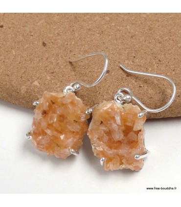 Boucles en Heulandite brute naturelle argent 925