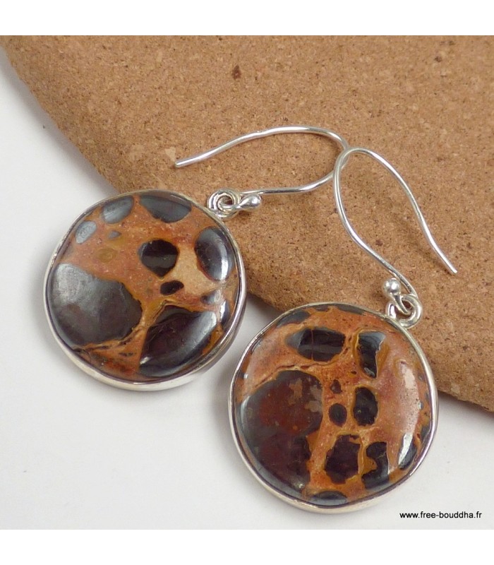 Boucles d’oreilles Bauxite naturelle ronde argent 925