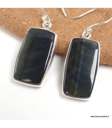 Boucles d’oreilles Œil de Tigre bleu authentique en argent 925