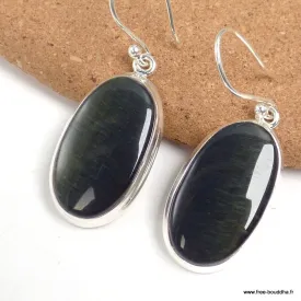 Boucles d'oreilles en Oeil de Tigre Bleu ovales - Bijoux en Oeil de Faucon