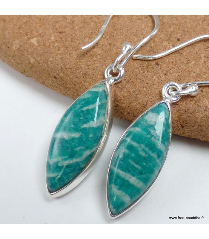 Boucles d’oreilles amazonite marquise authentique en argent 925