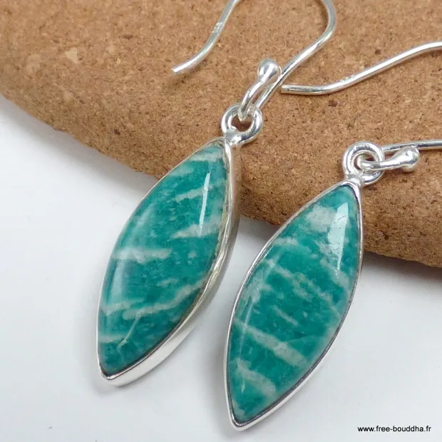 Boucles d'oreilles Amazonite forme marquise - Bijoux en Amazonite