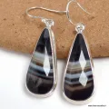 Boucles d'oreilles Agate noire à bandes facettées goutte - Bijoux en Agate