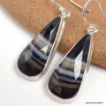 Boucles d'oreilles Agate noire à bandes facettées goutte - Bijoux en Agate