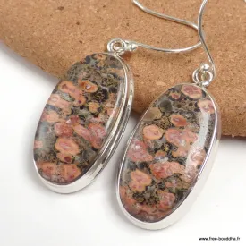 Boucles d'oreilles Jaspe Léopard ovales, argent 925 - Bijoux en Jaspe