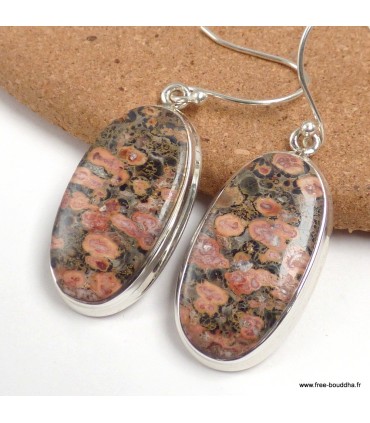Boucles Jaspe Léopard authentique ovales argent 925