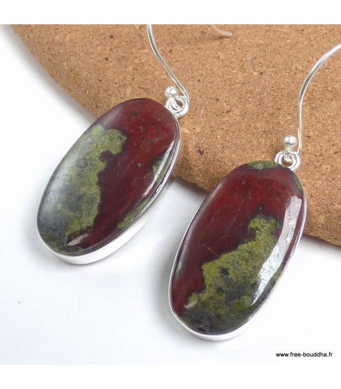 Boucles d’oreilles jaspe héliotrope Australie ovales argent 925