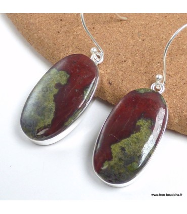Boucles d’oreilles jaspe héliotrope Australie ovales argent 925