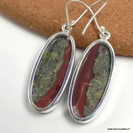 Boucles d'oreilles Jaspe Héliotrope pendantes ovales - Boucles d'oreilles en pierres naturelles