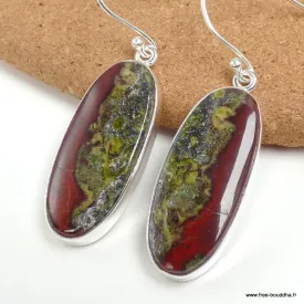 Boucles d'oreilles Jaspe Héliotrope pendantes ovales - Boucles d'oreilles en pierres naturelles