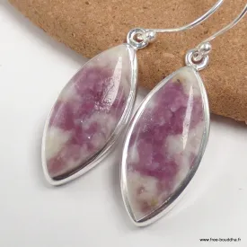 Boucles d'oreilles Tourmaline rose sur quartz marquise - Bijoux en Tourmaline Rose