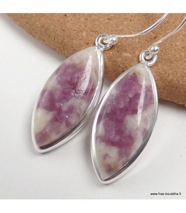 Boucles tourmaline rose quartz marquise authentique argent 925
