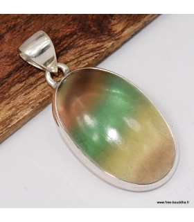 Pendentif fluorite arc‑en‑ciel vert jaune authentique argent 925