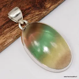 Pendentif Fluorite arc-en-ciel vert jaune, argent 925 - Pendentifs pierres naturelles