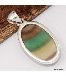 Pendentif fluorite arc‑en‑ciel vert jaune authentique argent 925