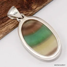 Pendentif Fluorite arc-en-ciel vert jaune, argent 925 - Pendentifs pierres naturelles