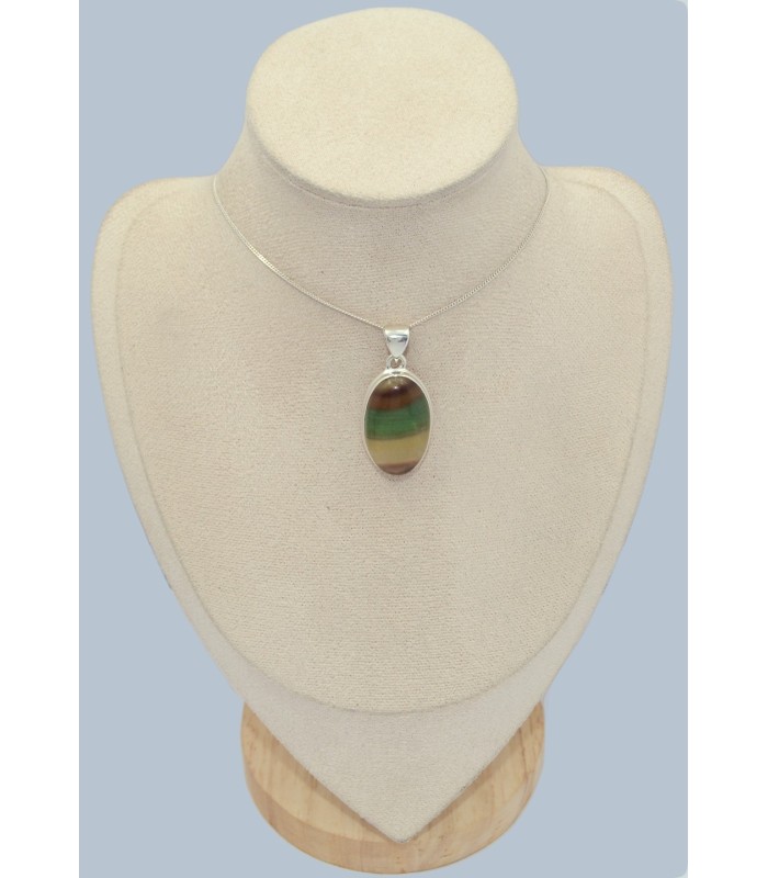Pendentif fluorite arc‑en‑ciel vert jaune authentique argent 925