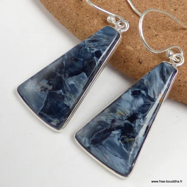 Boucles d'oreilles triangulaires Pietersite bleue - Boucles d'oreilles en pierres naturelles