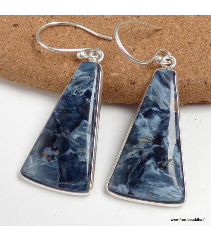 Boucles d’oreilles Pietersite bleue authentique en argent 925 