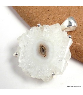 Pendentif quartz solaire naturel stalactite authentique en argent 925