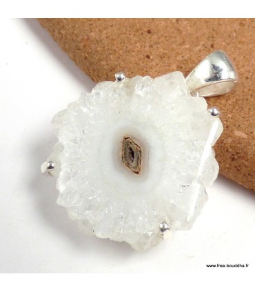 Pendentif quartz solaire naturel stalactite authentique en argent 925