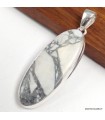 Pendentif howlite blanche allongée véritable argent 925