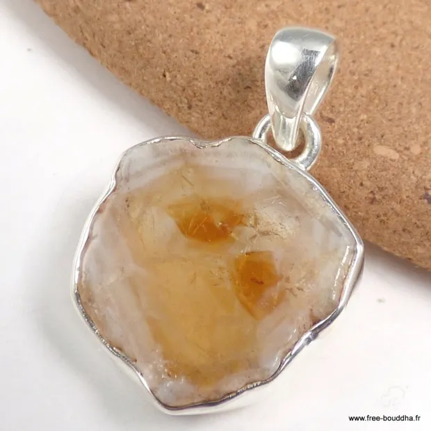 Pendentif authentique Citrine Stalactite forme libre - Bijoux en Citrine