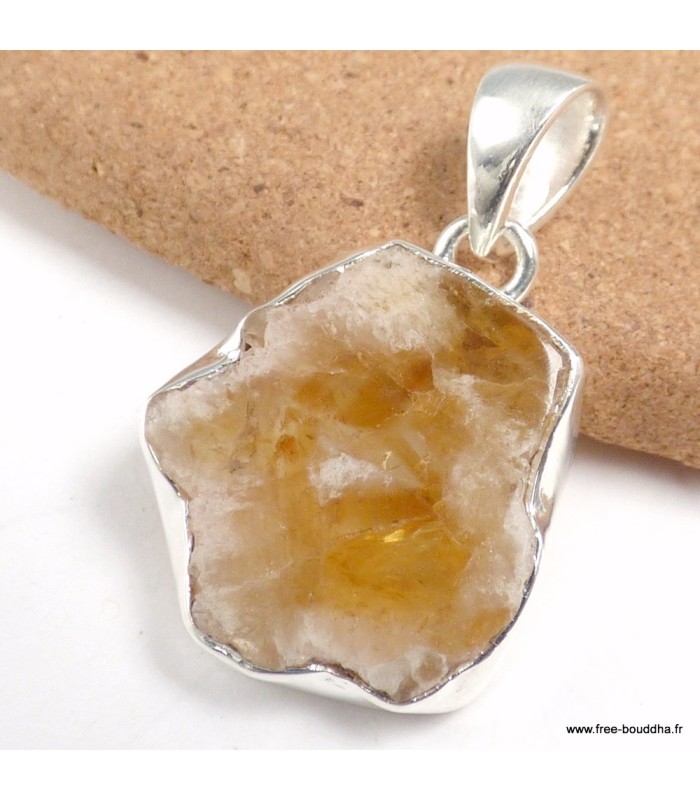 Pendentif Citrine tranche asymétrique argent 925 véritable

