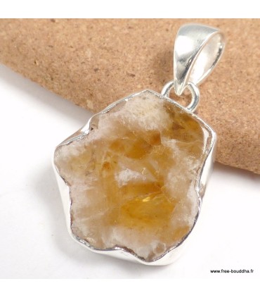 Pendentif Citrine tranche asymétrique argent 925 véritable

