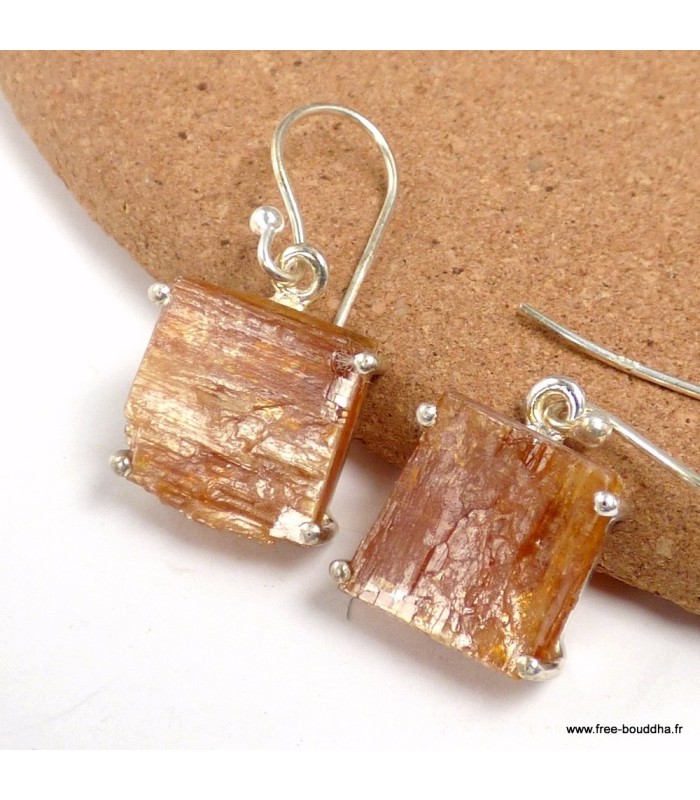 Boucles d’oreilles Cyanite Orange carrées argent 925