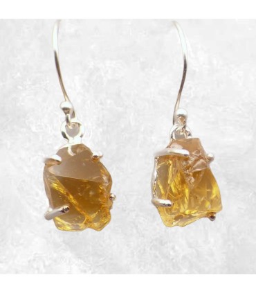 Boucles d’oreilles Citrine brute authentique, Argent 925, serti griffes