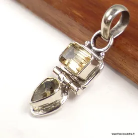 Pendentif Ctrine naturelle vintage, argent 925 - Bijoux en Citrine