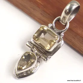 Pendentif Ctrine naturelle vintage, argent 925 - Bijoux en Citrine