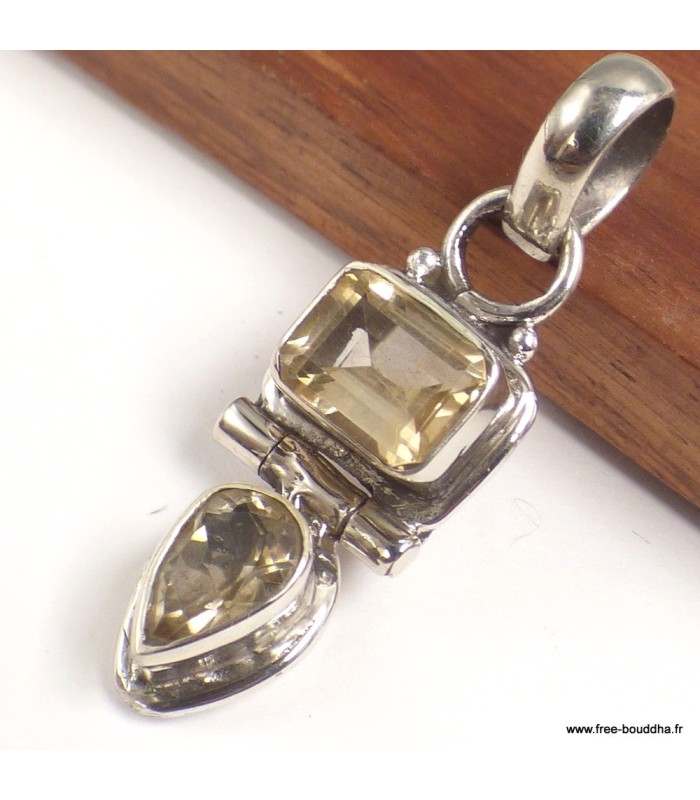Citrine naturelle du Brésil – Pendentif vintage articulé en argent 925