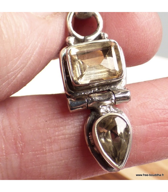 Citrine naturelle du Brésil – Pendentif vintage articulé en argent 925