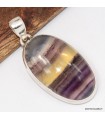 Pendentif Fluorite arc‑en‑ciel jaune violette authentique – Argent 925