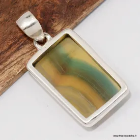 Pendentif Fluorite arc-en-ciel rectangulaire jaune vert - Bijoux en Fluorite Arc-en-ciel