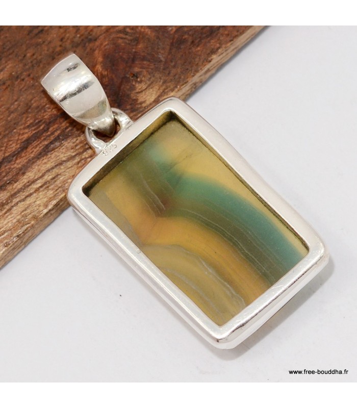 Pendentif Fluorite arc‑en‑ciel jaune vert authentique – Argent 925