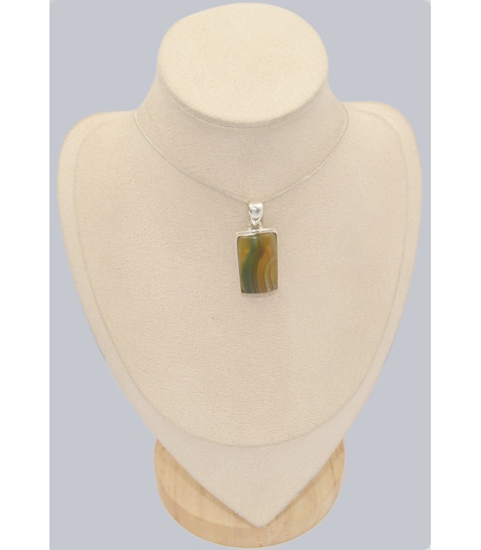 Pendentif Fluorite arc‑en‑ciel jaune vert authentique – Argent 925