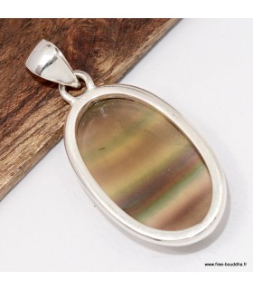 Pendentif Fluorite arc‑en‑ciel jaune vert authentique, Bijou argent 925