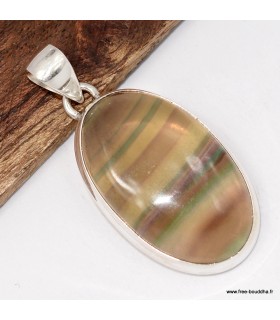 Pendentif Fluorite arc‑en‑ciel jaune vert authentique, Bijou argent 925