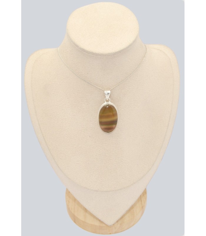 Pendentif Fluorite arc‑en‑ciel jaune vert authentique, Bijou argent 925